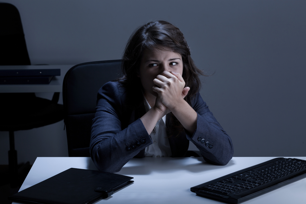 Glam and crying worker of office
